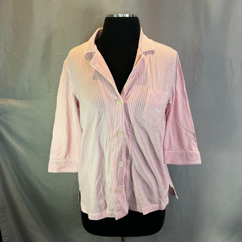 Lauren Ralph Lauren Shirt Womens S Pink White Striped Embroidered Logo Button Up